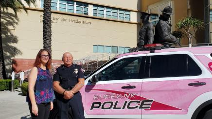 Assemblymember Friedman with Burbank Police and new pink car