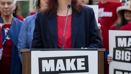 Assemblymember Friedman speaks at Make Polluters Pay rally