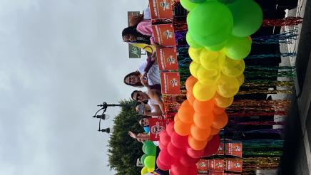 Assemblymember Laura Friedman on float in Pride parade