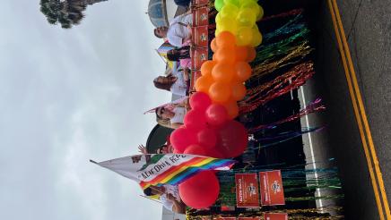 Assemblymember Laura Friedman on float in Pride parade