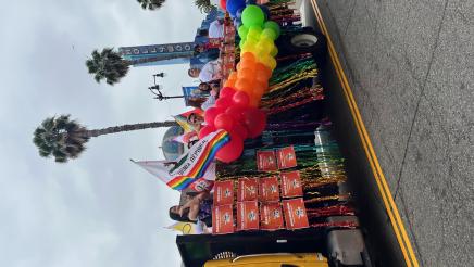 Assemblymember Laura Friedman on float in Pride parade