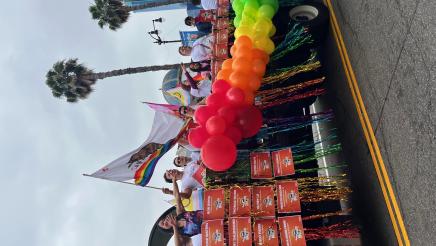 Assemblymember Laura Friedman on float in Pride parade