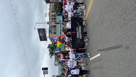 Assemblymember Laura Friedman on float in Pride parade