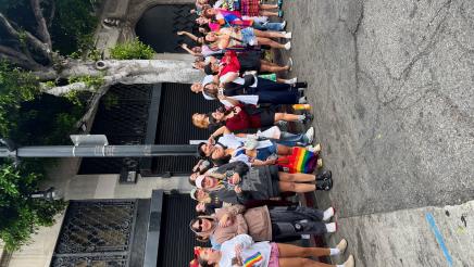 Assemblymember Laura Friedman on float in Pride parade