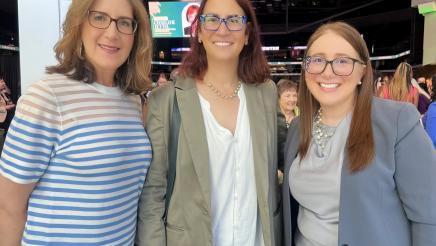 Assemblymember Laura Friedman, Sabrina Ashjian, and conference attendee