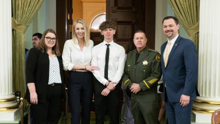 Assemblymember Schultz with Local Kids, Public Educators, and Dispatchers from the District for 9-1-1 Dispatchers Recognition Month in the Assembly Chambers 